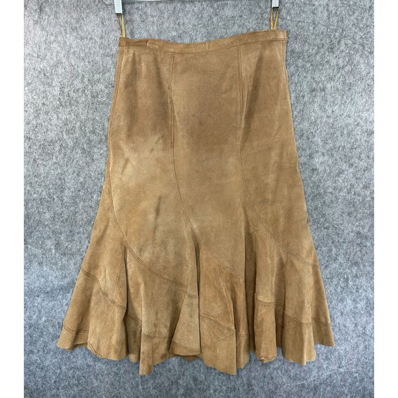 Vintage Y2K Live a Little Brown Suede Leather Skirt Size 8 Boho Festival Western - Picture 1 of 12